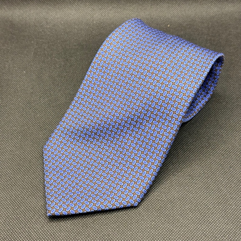 Vintage Brooks Brothers Makers Blue Geometric Pattern Silk Tie 4" x 58" USA Made - Picture 1 of 4